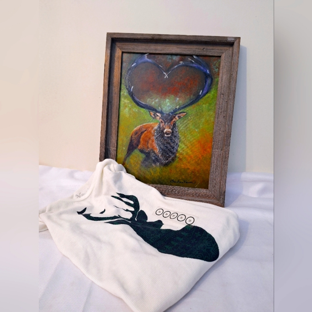 "Love Of The Hunt" Buck oil painting and waffle weave long John shirt bundle.